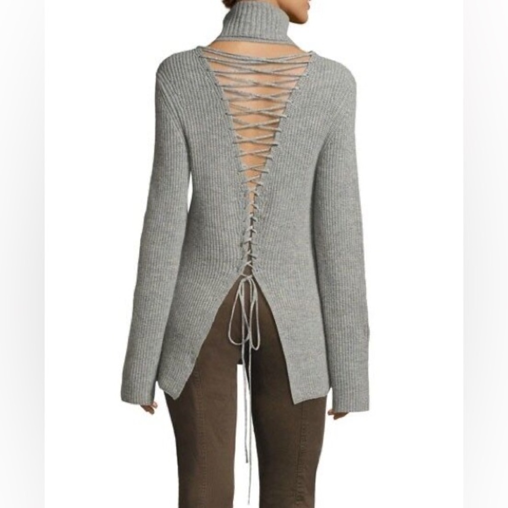 A.L.C. Alexander Lace-Up Back Sweater Cashmere Wool Small Gray
8135